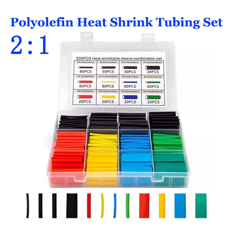 530/560/580/800PCS Heat Shrink Tube Kit 2:1 Electrical Wire Cable Wrap Assortment Electric Insulation