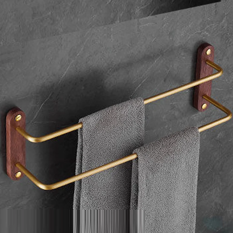 Towel rack towel holder bathroom facilities 50cm black/gold walnut bathroom towel rack towel bar non-perforated bathroom storage rack holder luxury double bar