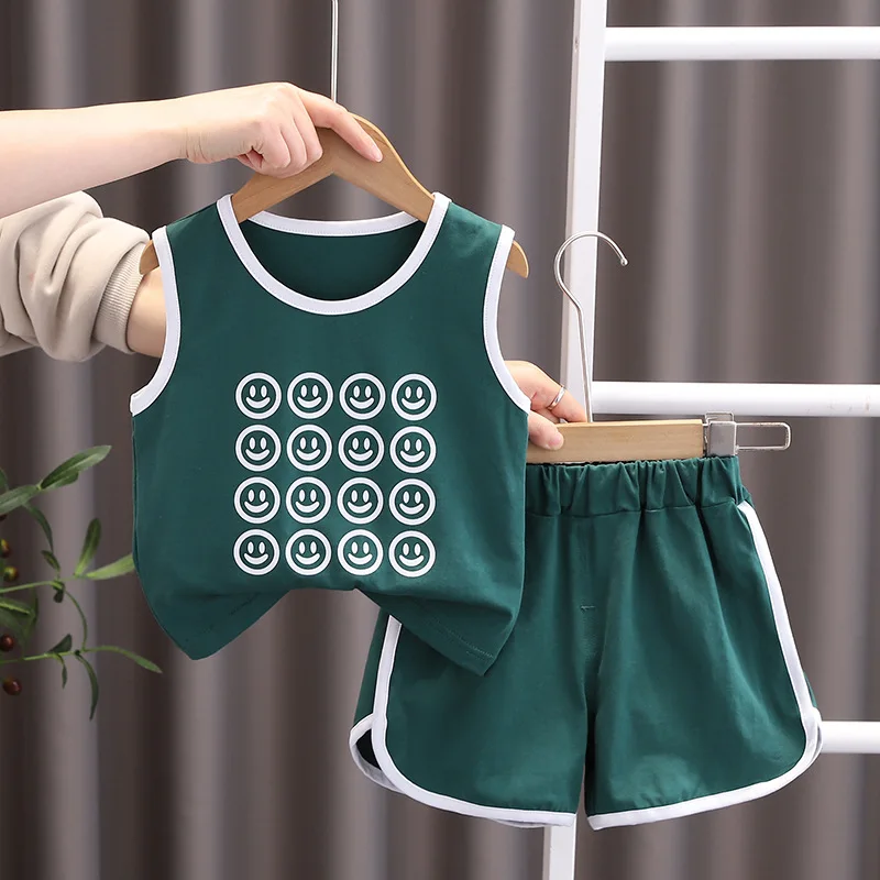 

New Childrens Summer Suit for Boy Clothes 1 to 2 Years Cartoon Printed O-neck Sleeveless Vest and Shorts Toddler Boys Outfit Set