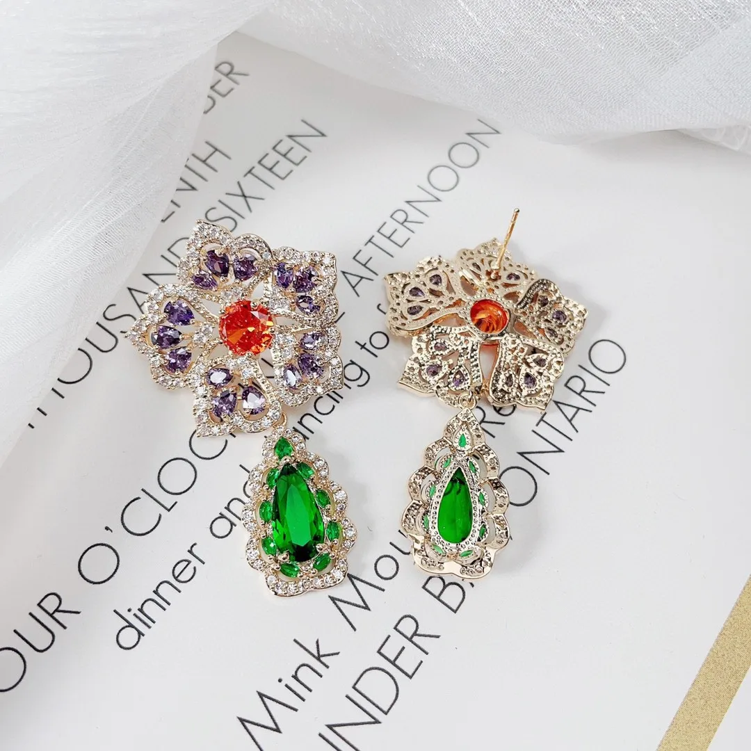 

Bilincolor Fashion Micro Inlaid Zircon Three-dimensional Colorful Flower Earrings for Women or Girls’Gift