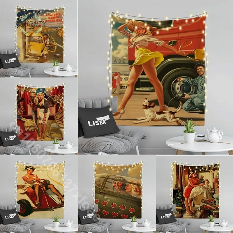 

World War II Sexy Retro Tapestries Wall Carpets Dormitories Hippie Tree Landscapes Bedroom Bohemian Home Tapestry Decoration