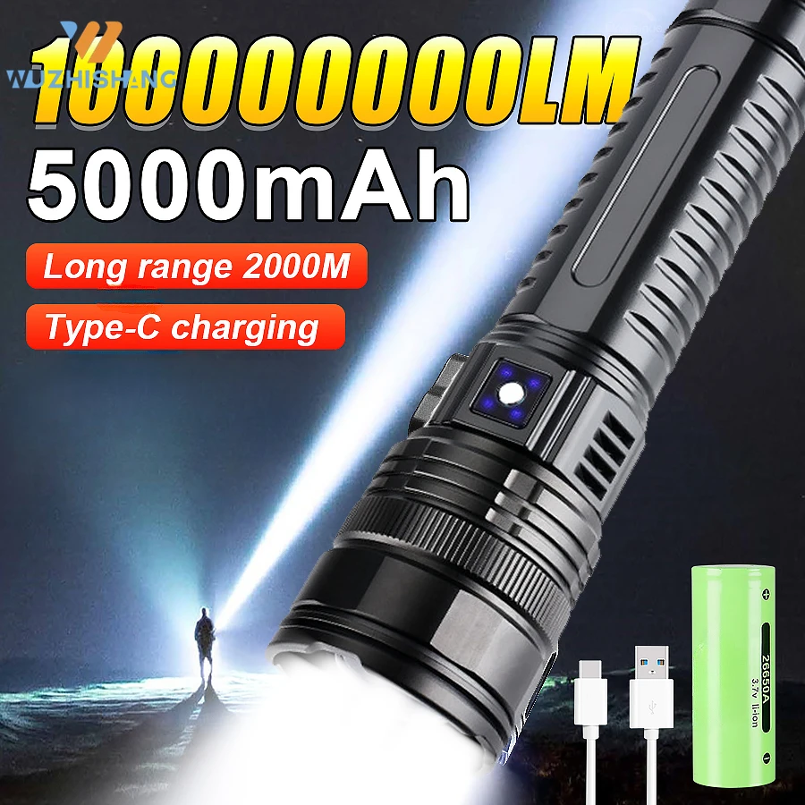 

1000W LED Flashlights Rechargeable Zoom Tactical Torch High Power Emergency Searchlight 15000mah Battery With COB Side Light