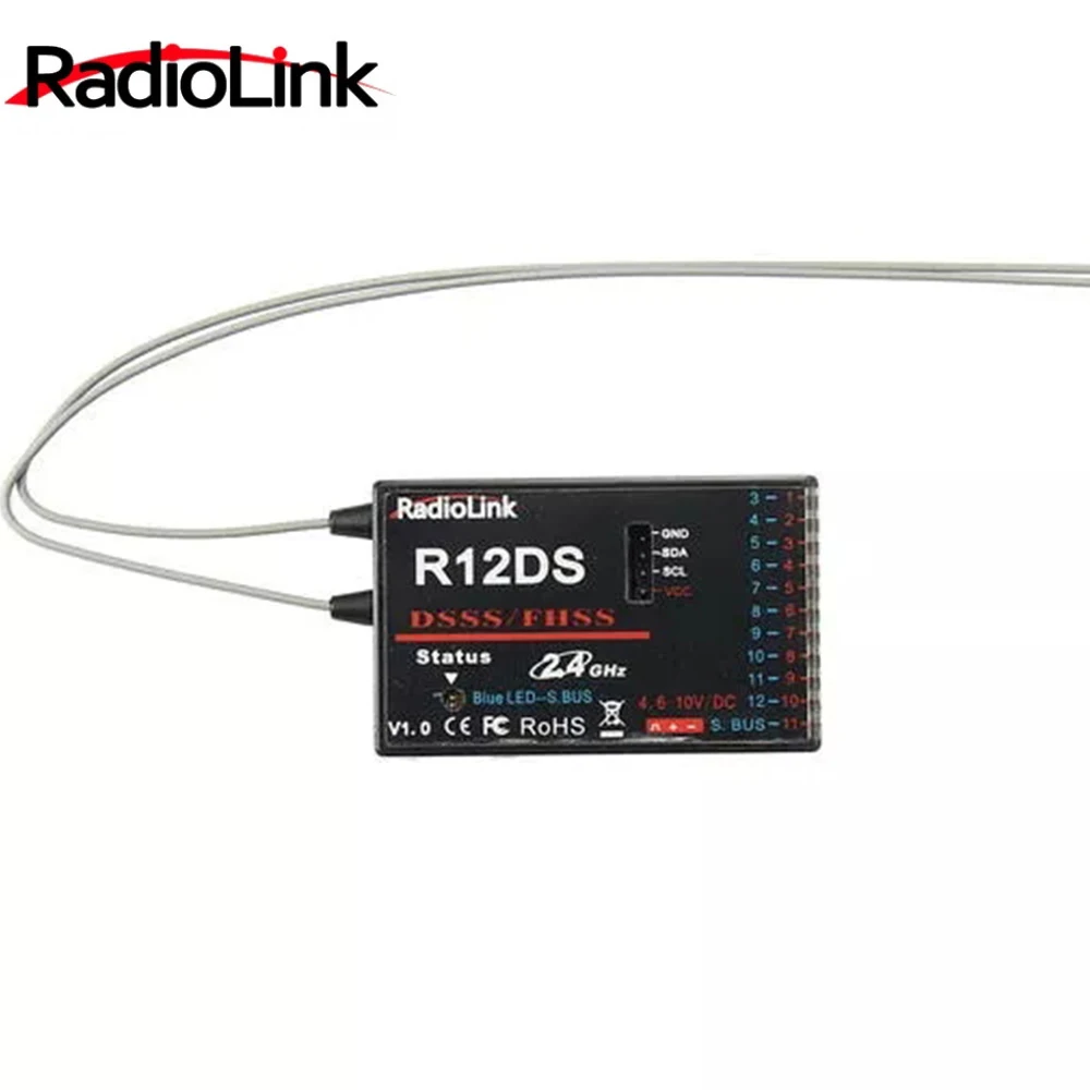 

RadioLink R12DS 2.4GHz 12CH DSSS & FHSS Receiver for RC RadioLink AT9 AT9S AT10 AT10II Transmitter Support SBUS PWM