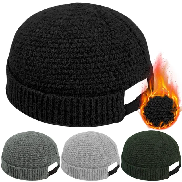 Wool Knitted Men Hip Hop Beanie Hat Women Skullcap Winter Warm Brimless Baggy Melon Cap Cuff Docker Fashion Fisherman bonnet Hat 1