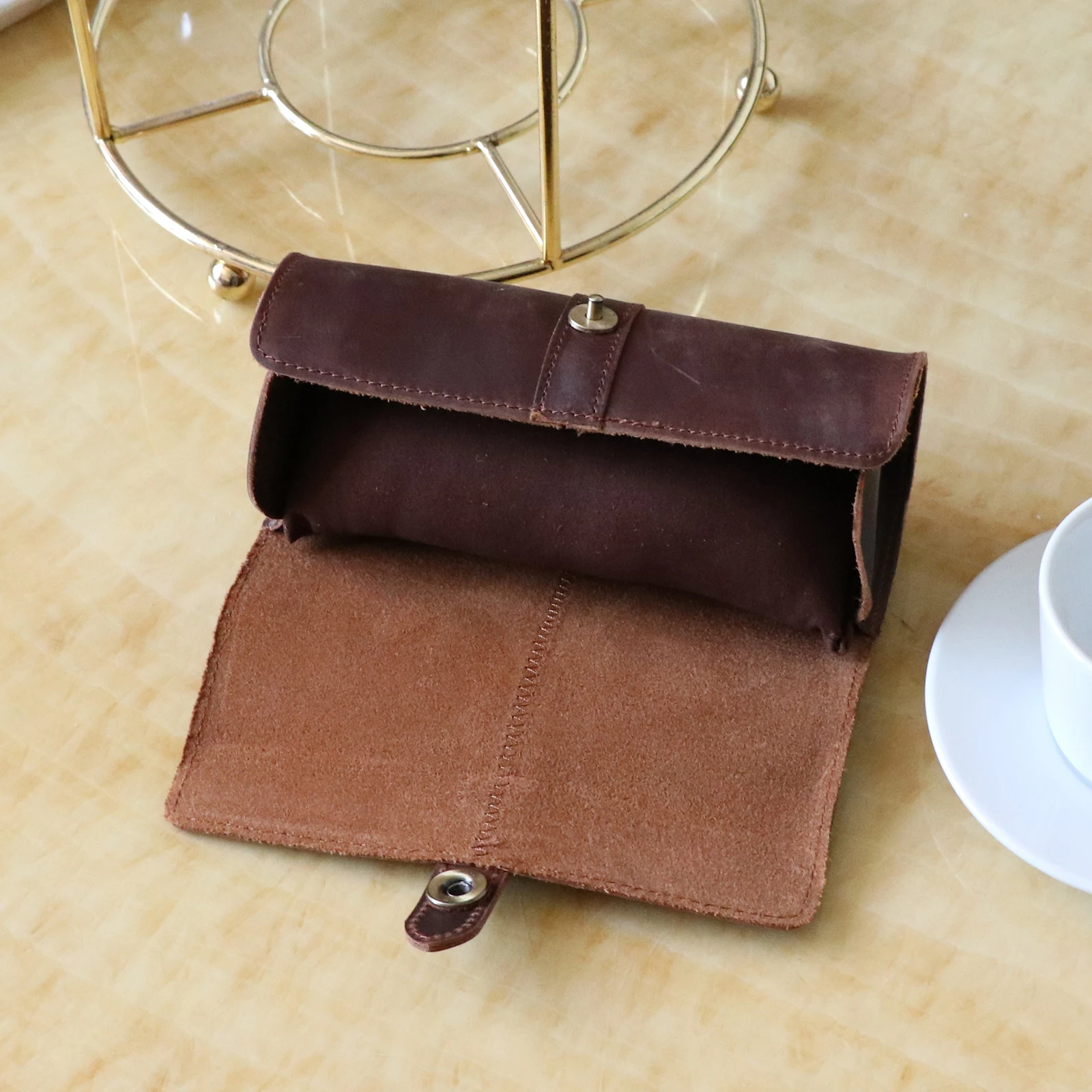 Portable Exquisite Watch Roll Travel Case Chic Handmade Leather 3 Slots Watch Storage Box with Slid in Out Organizers Gift