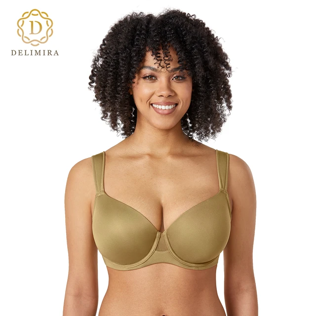 DELIMIRA Women's T Shirt Bra Plus Size Lightly Padded Comfort Wide Strap  Seamless Underwire Contour Support