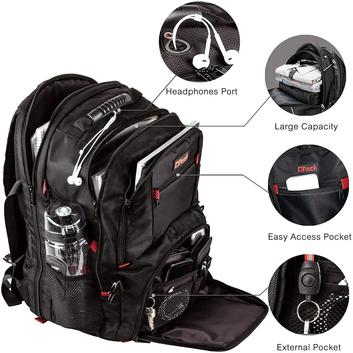 

Extra Large RFID-Safe Travel Black Backpack Unisex TSA Friendly