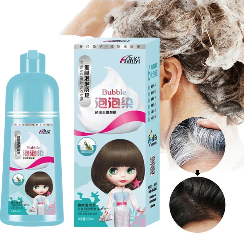 Botanical Bubble Dye Black Tea Brown Purple Hair Color Shampoo Hair Dye Plant Healthy Cover White Gray Hair Professional Dye