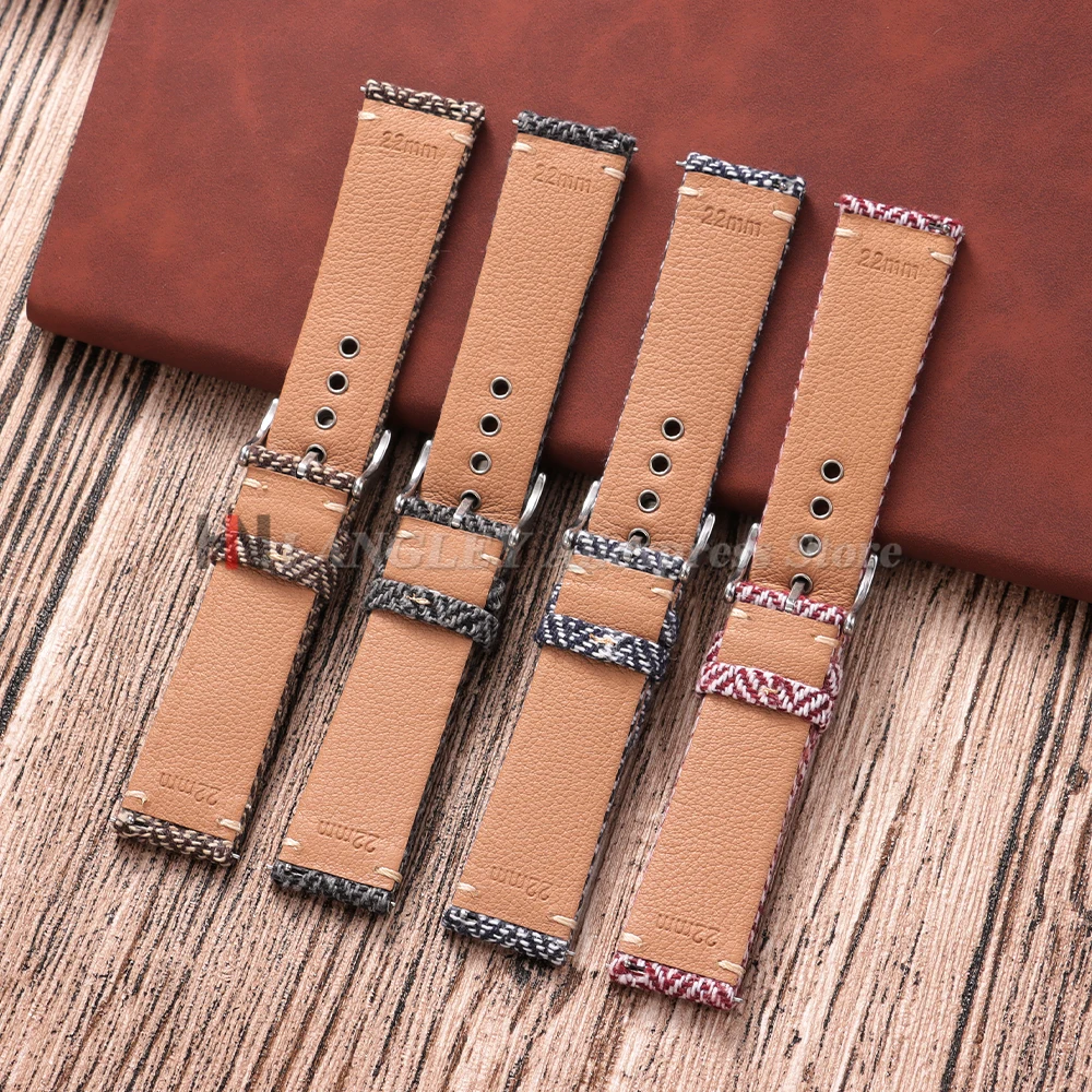 Vintage Genuine Leather and Tweed Nylon Quick Release Strap - Weave Bracelet