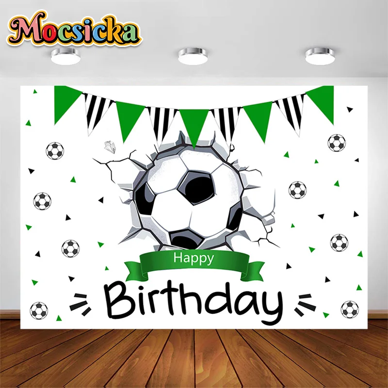 

Football Theme Happy Birthday Boy Backdrop Football Party Decorations Green Ribbon Photo Background Cake Table Banner Props