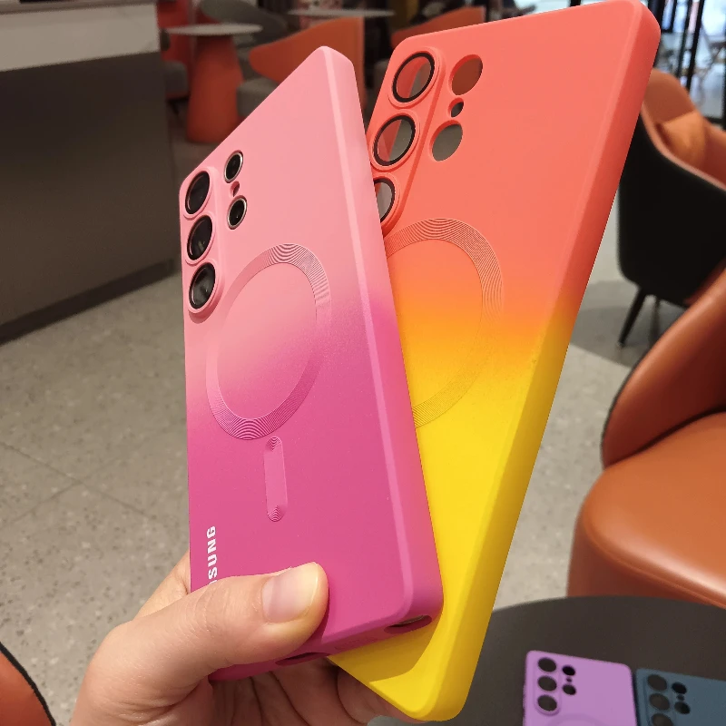 Gradient Magnetic Soft Silicone Case with Lens Film Cover