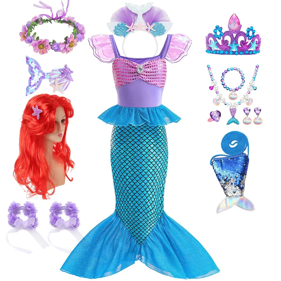 

Mermaid Birthday Party Dress Summer Girl Mermaid Costume Carnival Anime Cosplay Outfits 2-10 Yrs Kids Fantasy Disguise Prom Gown