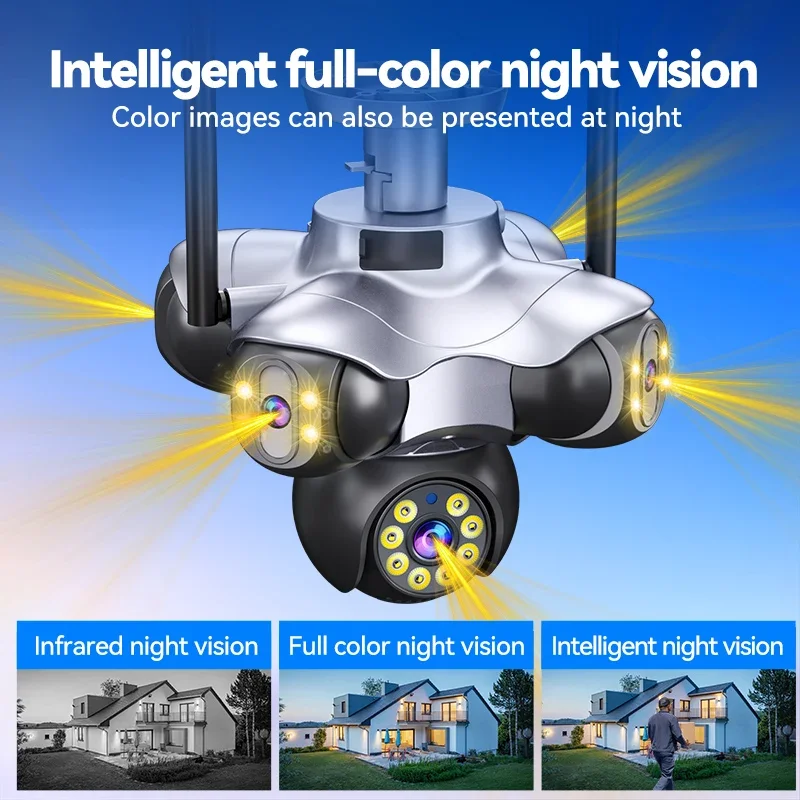 25MP 5-Lens Home Security Camera 5-Screen Split View WiFi IP CCTV 720° PTZ Auto Tracking 10K Night Vision Waterproof Outdoor Cam 5
