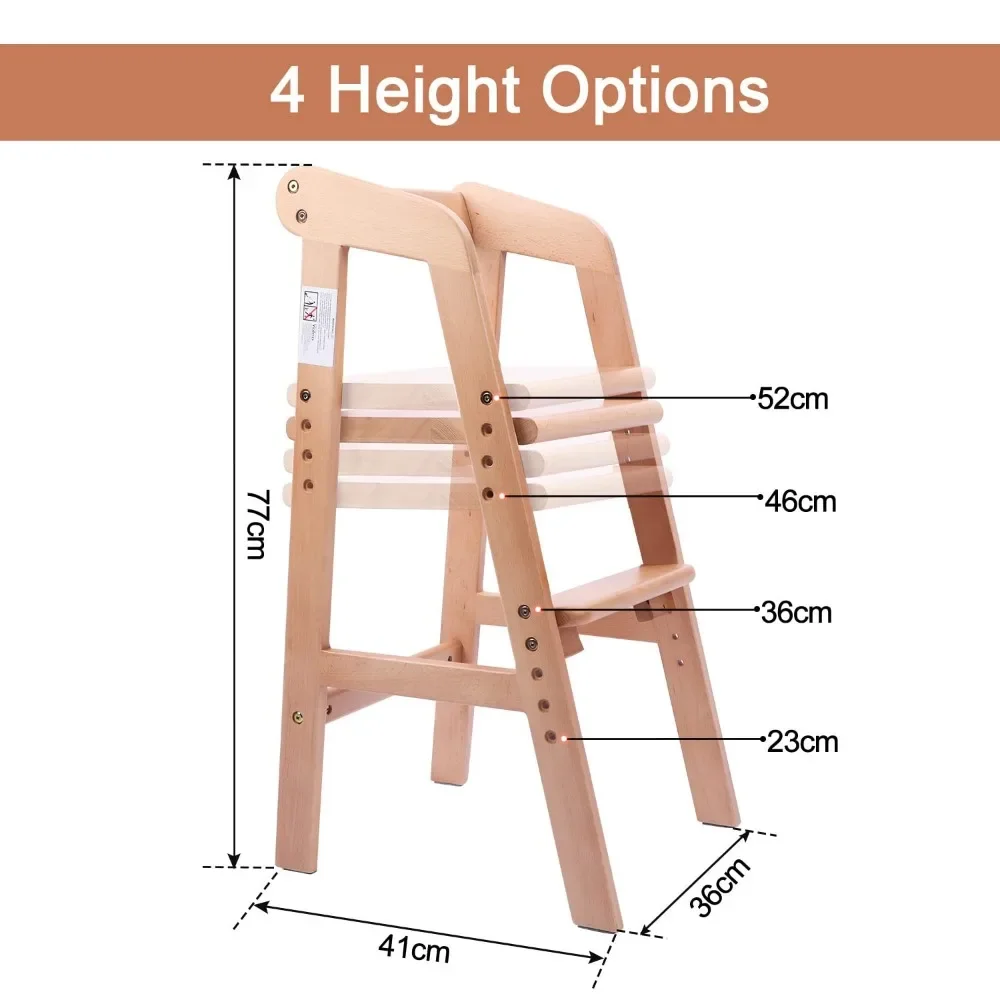 YOLEO High Chair Wooden for Toddlers Junior Childs, Sturdy Durable Dining Feeding Chair with Steps Grows with Child, Max 60kg