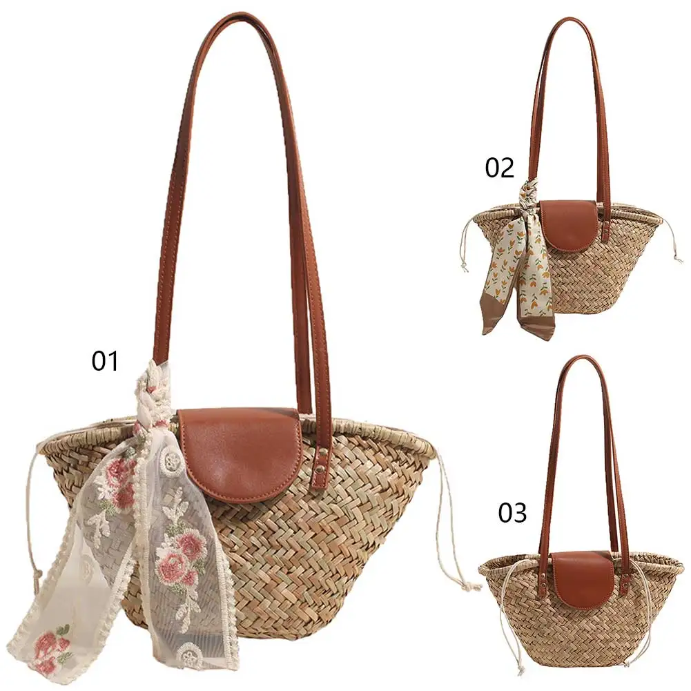 Women Straw Woven Tote Bag Woven Handbag Large Capacity Weaving Shoulder Bag Tote Clutch Bags Party Vacation