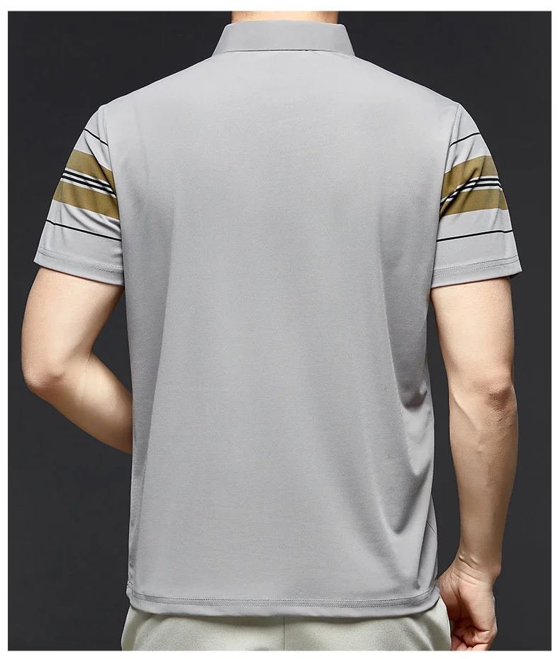 BROWON Brand 2025 Summer Men Polo Shirt Short Sleeve Lapel Collared Smart Casual Striped Office Polo Tops Tees for Men 18 Sdb330b8f86a7421892009483fc02fd195