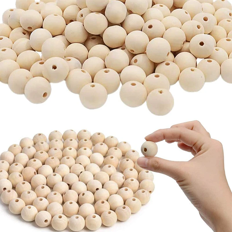 Paquete De 5 Cuentas De Madera Natural, Redondas, Sueltas, R