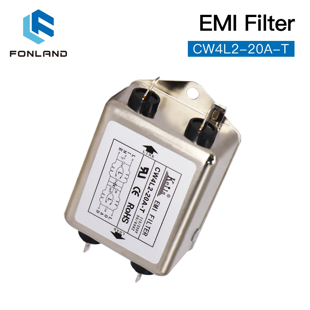 FONLAND Power EMI Filter CW4L2-10A-T / CW4L2-20A-T Single Phase AC 115V / 250V 20A 50/60HZ for Co2 Laser Engraving Machine