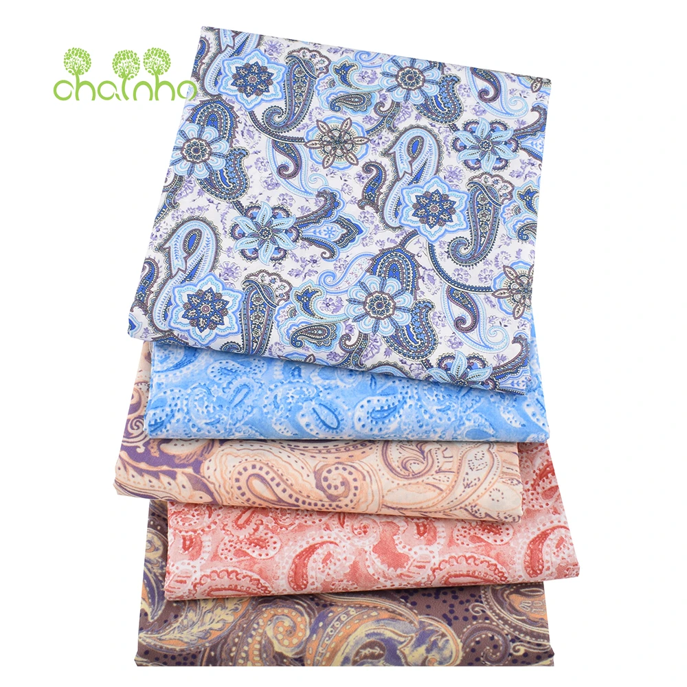 Chainho,Printed Plain Weave Poplin Cotton Fabric,DIY Quilting Sewing Material,Patchwork Cloth,Floral Series,3 Sizes,15PC148