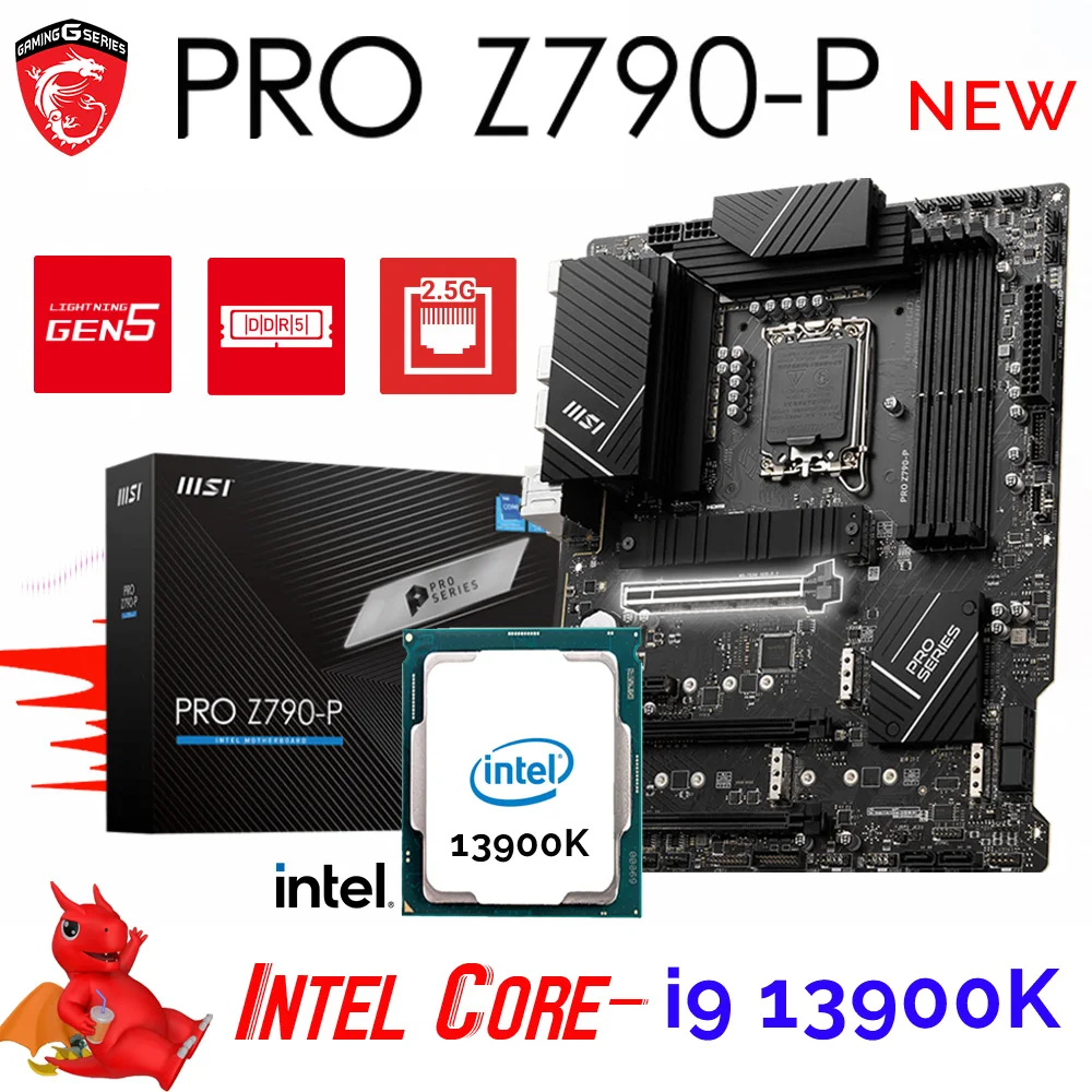 Intel 13th Gen Core i9 13900K Processor Kit MSI PRO Z790-P Intel Z790  Motherboard Combo i9 13900K CPU M.2 128GB PCL-E 5.0 New