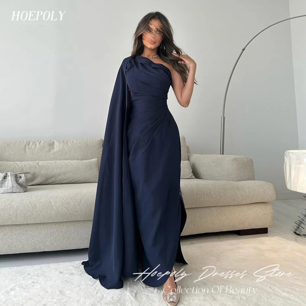 

Hoepoly Satin Mermaid One-shoulder Arab Ruffle Prom Gown Floor-length Saudi Elegant Formal Evening Party Dress for Women 2023