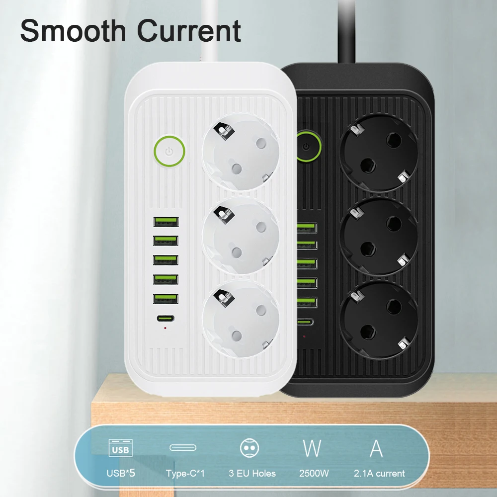 EU Plug AC Outlets Multitap Socket Extension Cord Electrical Power Strip With USB Type C PD Fast Charging Network Filter Adapter power strip extension cable electrical power strip power strip plug adapter power socket power socket plug power plug adapter wall plug socket power extension cord power cable