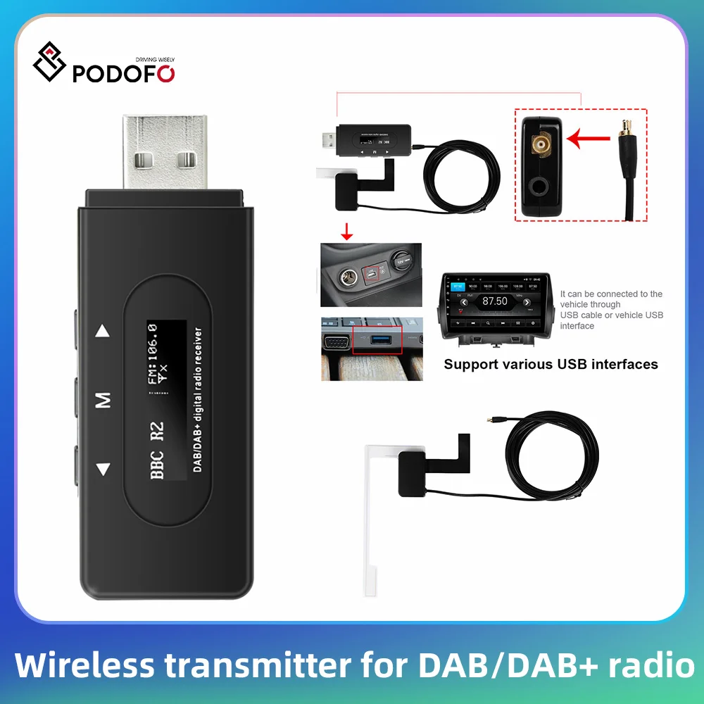 Podofo Dab + Ricevitore Dab Di Spedizione Audio Fm Universale Per Autoradio Android Supporto Stereo Gps Etsi Ts102 563 Dab + Standard