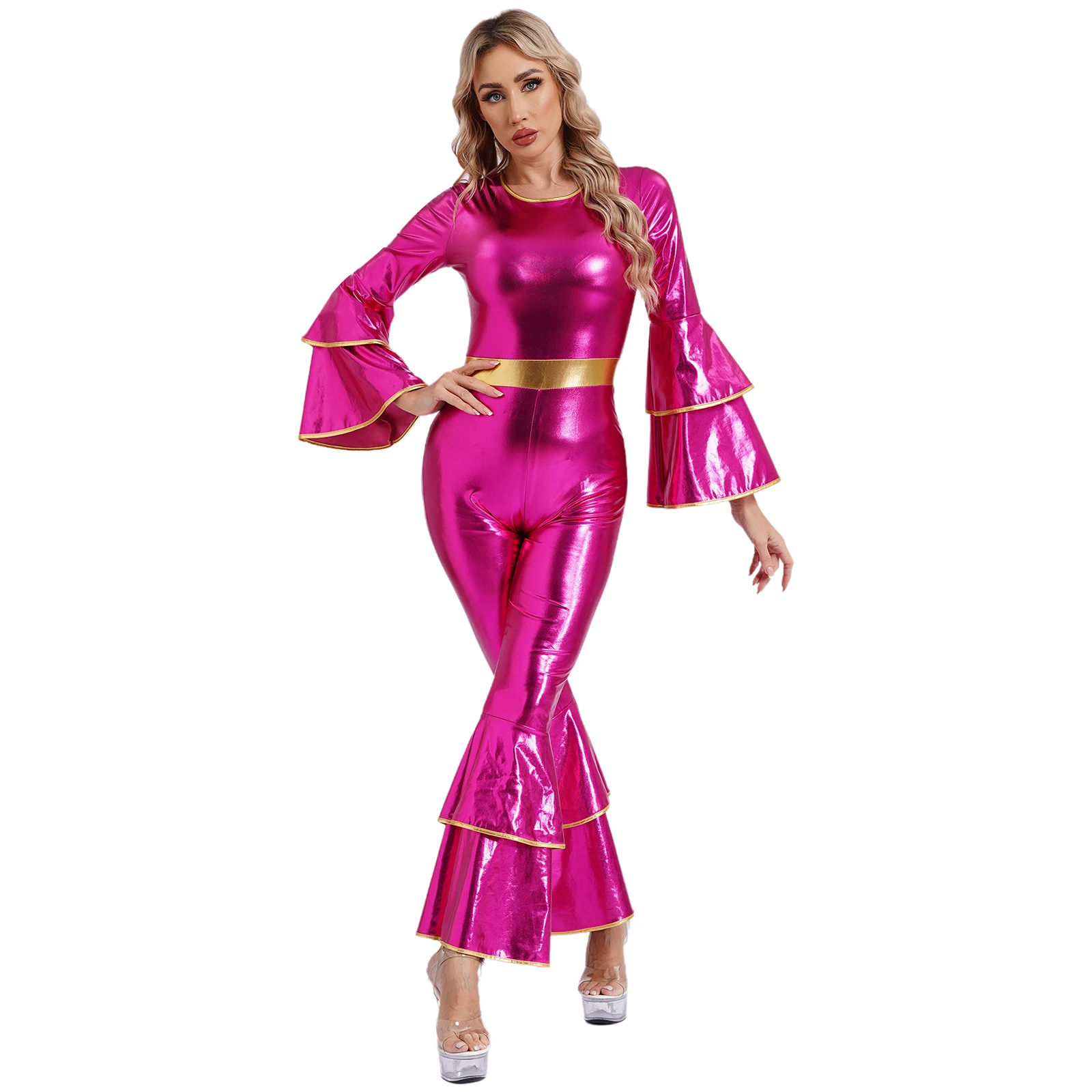 Womens Hippie Costume 70's Disco Dance Jumpsuit One-piece