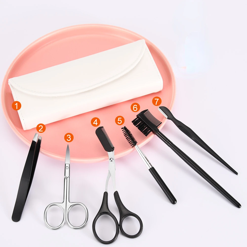 Men's Stainless Steel Eyebrow Trimming Clip 5-piece Set Beginner Eyebrow Trimming Knife Scissors Eyelash Comb Set Makeup Tool 2