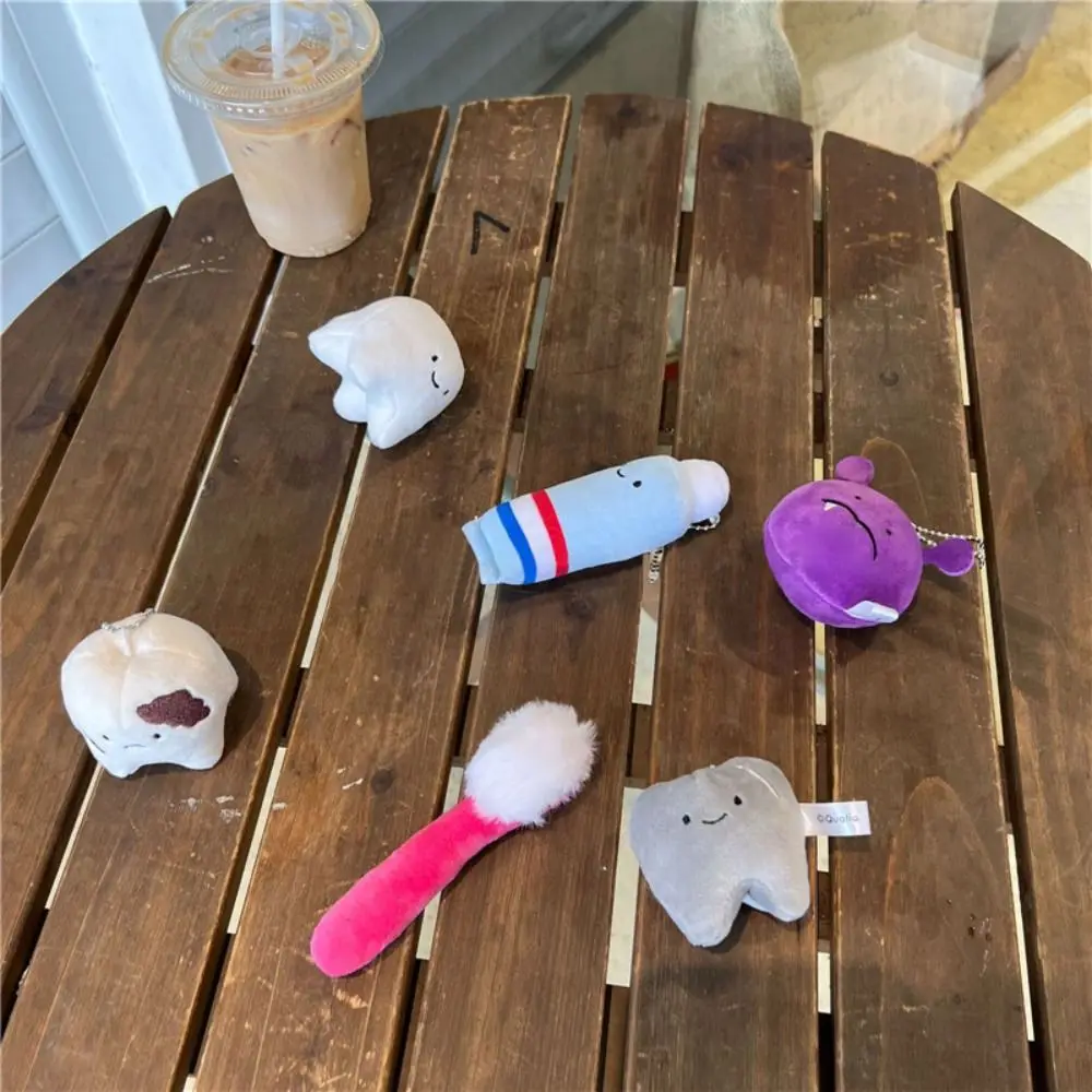 

2pcs Plush Keychain High Quality Cartoon Cute Pattern Plush Toy Pendant Simulation Tooth Soft Bag Hanging Toy Bag Accessories
