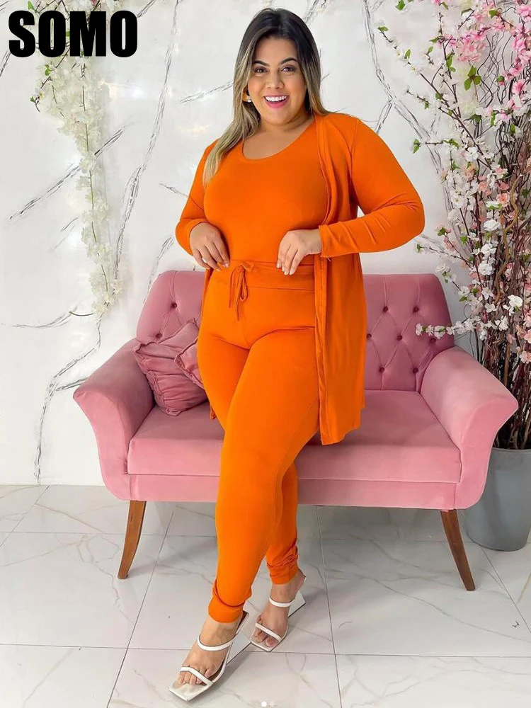 

Женский модный повседневный костюм SOMO, Топ с длинным рукавом, жилет + брюки, комплект из трех предметов, однотонная Домашняя одежда, оптовая продажа, Прямая поставка