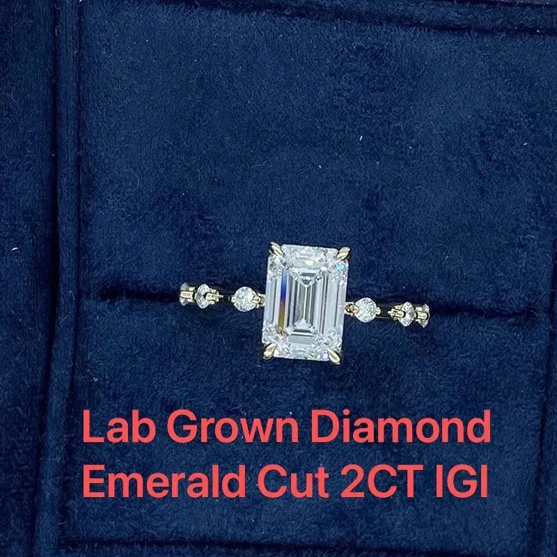 

IGI Certificate 2Ct Emerald Cut CVD HPHT Lab Grown Diamond Engagement Ring DEF VS-VVS Yellow Gold 14k Wedding Ring For Woman