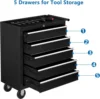 5-Drawer Rolling Tool Chest w/Lock & Key, Tool Storage Cabinet with Wheels, Top Cushion & Drawer Liners, Tool Organizer 5