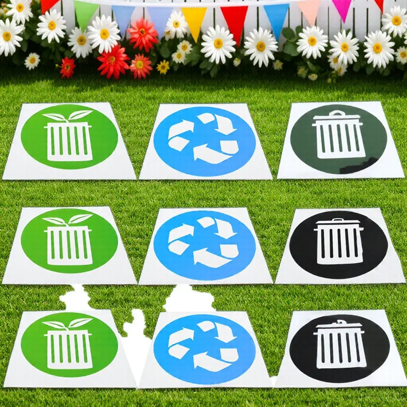 12Pcs 친환경 쓰레기 재활용 스티커 PVC 소재 일상 쓰레기를 위한 방수 자체 접착식 쓰레기통 라벨