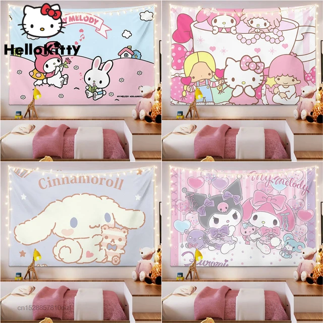 Kawaii Sanrio Hello Kitty Tapestry My Melody Cinnamoroll Kuromi Cartoon  Cute Textile Wall Covering Cute Girl