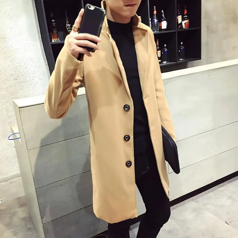 

Men Jacket Men Fall Winter Jacket Stylish Men's Winter Trench Coat Slim Fit Windproof Mid Length for Formal Occasions