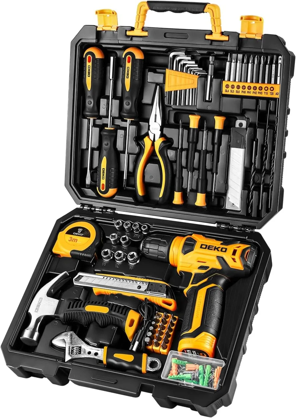 

DEKOPRO 126 Piece Power Tool Combo Kits with 8V Cordless Drill, 10MM 3/8'' Keyless Chuck, Professional Household Home DIY Hand