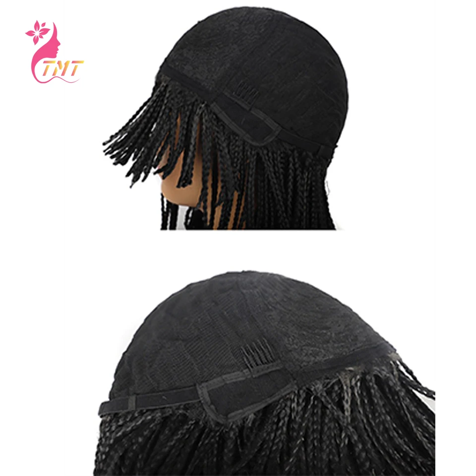 Short Fringe Bob Box Braid Wig for Black Women Braided Wigs Synthetic Wigs Neat Bangs Heat Resistant Ombre Natural Cosplay Wig synthetic hair wigs
