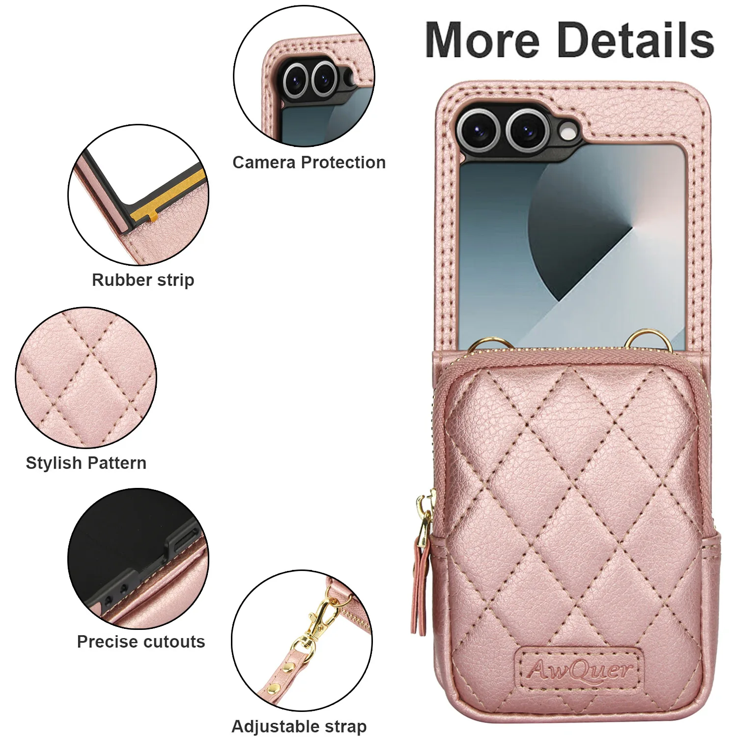 Luxury Crossbody Lychee Leather Wallet Case with Long Lanyard Protective Cover
