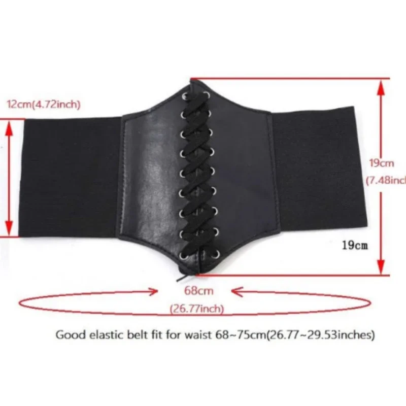 Women's Corset Belt Gothic Fashion PU Leather Female Lace-up Corset Belts Slimming Waist Vintage Corset Black Wide Belt for Girl