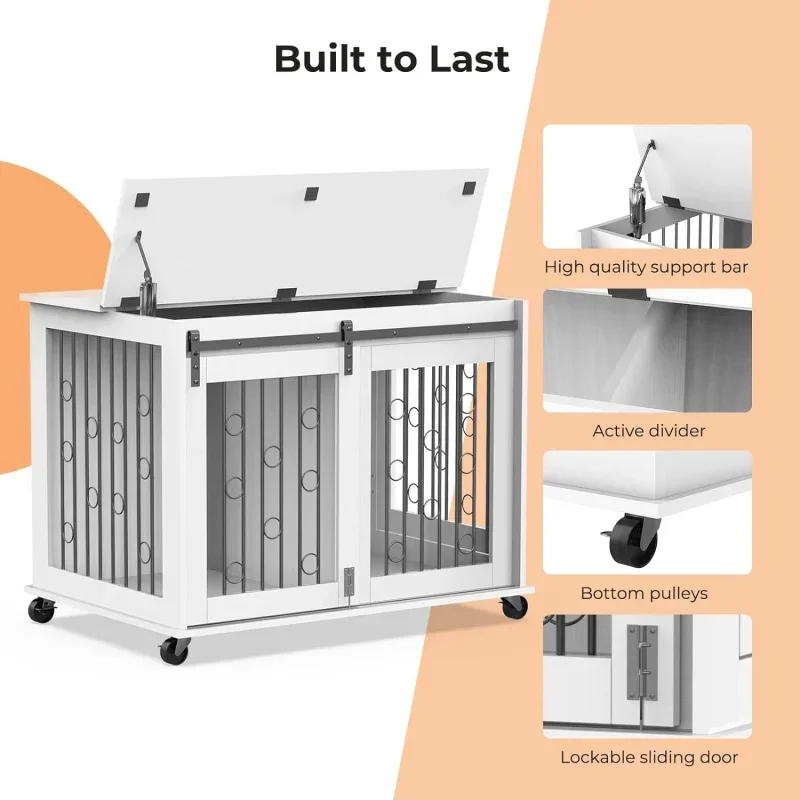 Dog Crate Furniture with Divider for 2 Small to Medium Pets, Wooden Cage End Table, Heavy Duty Indoor Puppy Kennel with Removabl