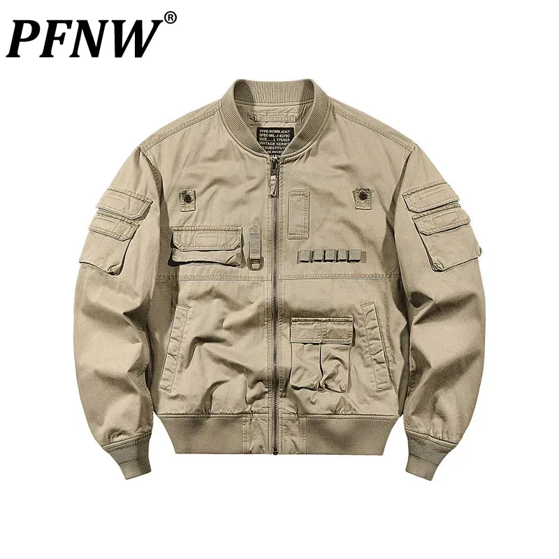 

PFNW Heavy Weight Cotton Flight Jacket Men's Tide American Retro Spring Autumn New Loose Pocket Workwear Tactical Coat 12Z6563