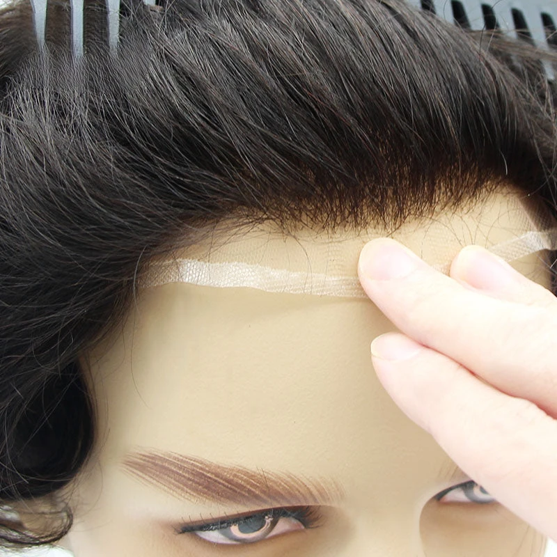 French Lace Base Wig Breathable Male Capillary Prothesis New Full Lace Toupee 100% Human Hair System Bleached Knots Wigs For Man