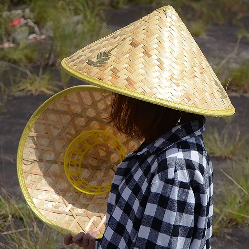 Tourism Rainproof Conical Fishing Sunshade Hat Chinese Retro Bamboo Rattan Fisherman Hat Handmade Weave Straw Bucket Hat