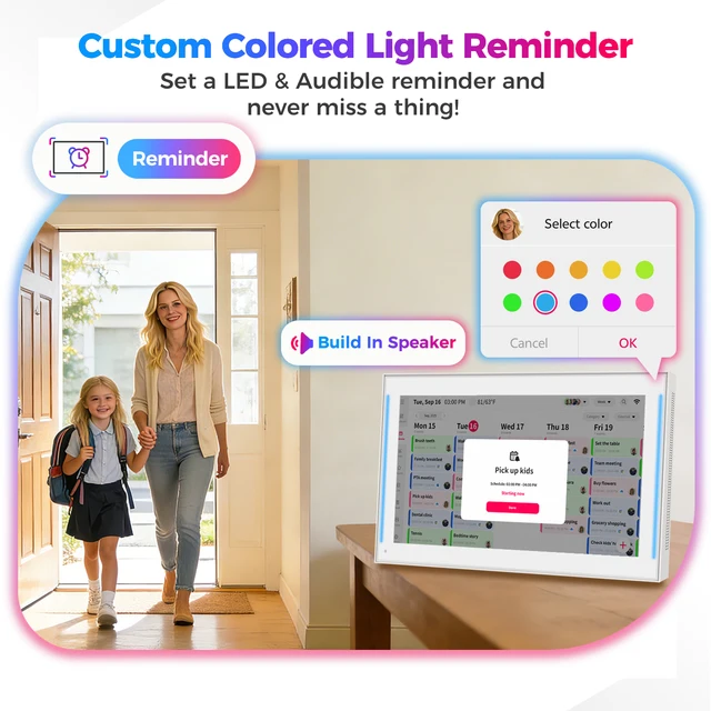 15.6 Inch LED Light Reminder Smart Digital Calendar Planner & Chore Chart, IPS HD Touch Screen Display for Family Schedules