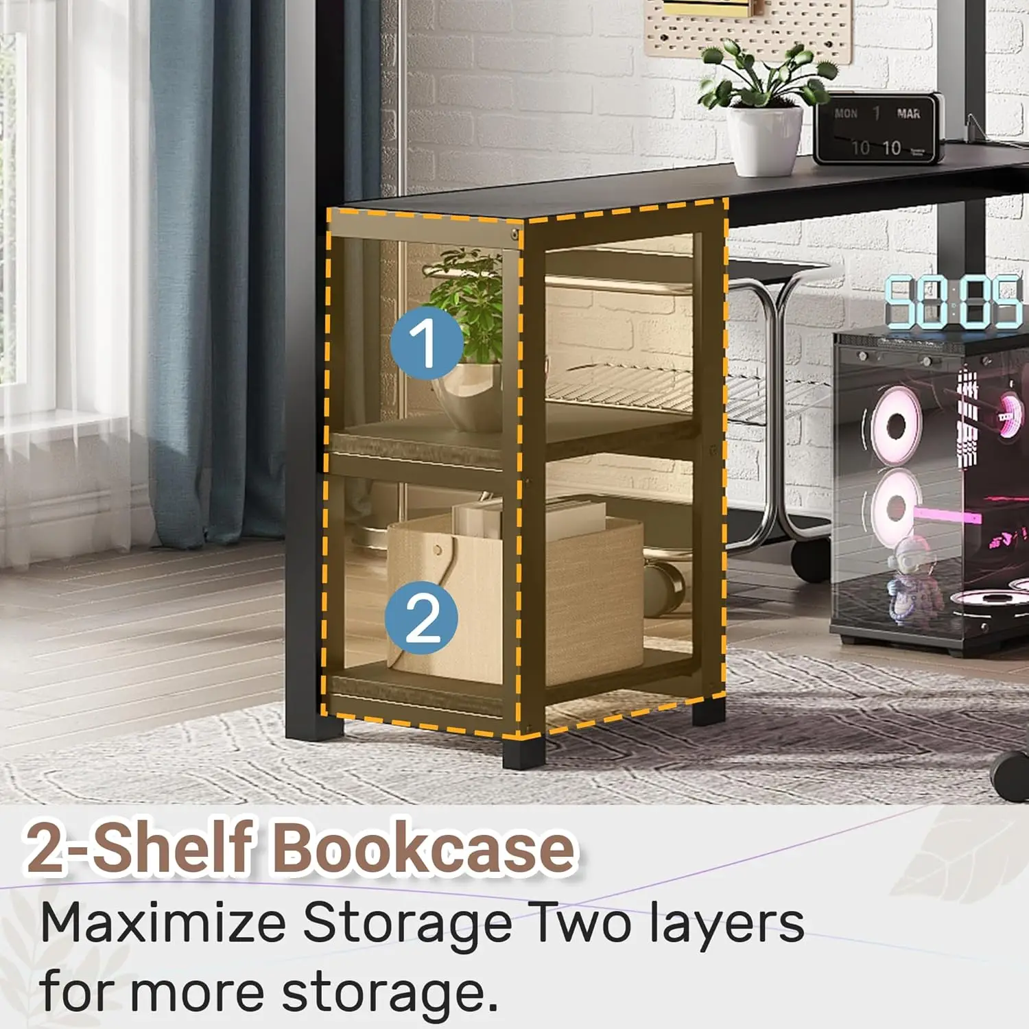 Full Size Loft Bed with Desk and Stairs Gaming Loft Bed with RGB LED Light and Storage Heavy-Duty Metal Lofts Beds Frame with