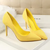 Women 9cm High Heels Yellow Burgundy Pumps Plus Size Stripper Suede Escarpins Lady Wedding Bridal Scarpins Green Blue Prom Shoes - Image 2