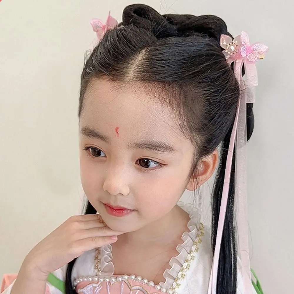 

Pearl Flower Hair Accessory Hanfu Ornament Long Streamer Chinese Style Hair Clip Kids Barrettes Headwear Girl Hairpin