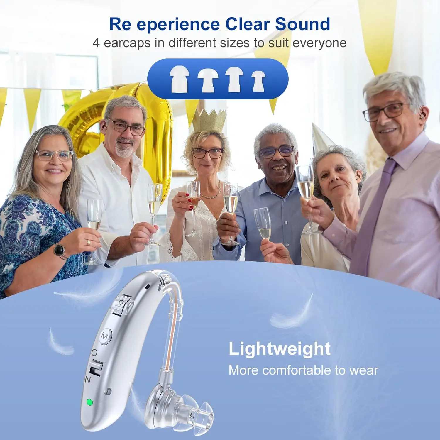 Rechargeable Digital Hearing Aid Adjustable Tone Best Sound Amplifier Portable Deaf Elderly BTE Hearing Aid 5