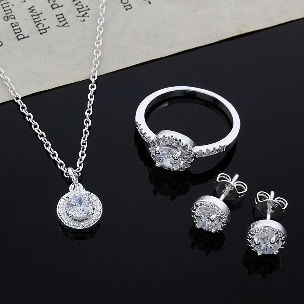 Zircon Crystal Jewelry Necklace Ring Earrings Three-Piece Set